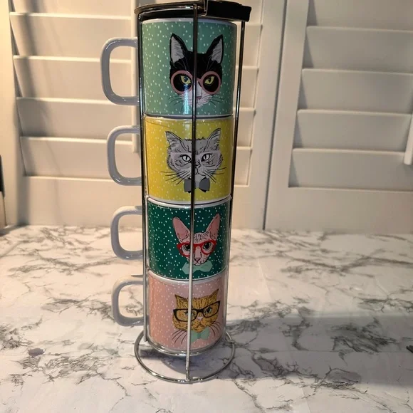 Stackable Cat Face Mugs Set - Picture 2 of 5